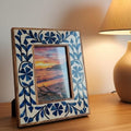 Handmade Blue Floral Resin Inlay Wooden Photo Frame – Artisan Tabletop Picture Frame