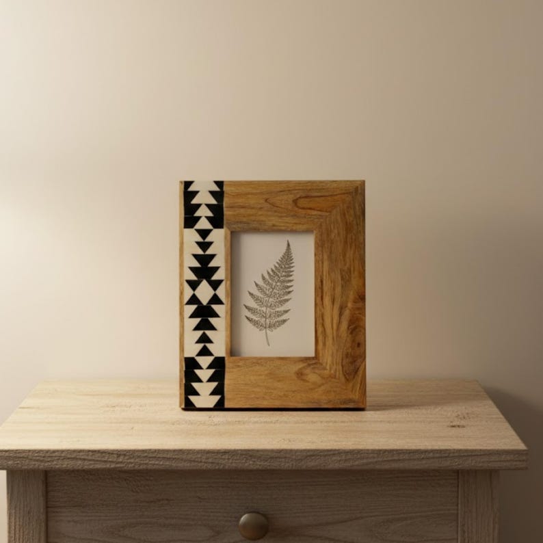Handmade Resin Inlay Wooden Photo Frame | Modern Geometric Wood Picture Frame for Home Décor | Picture Frame for Shelf or Table Display