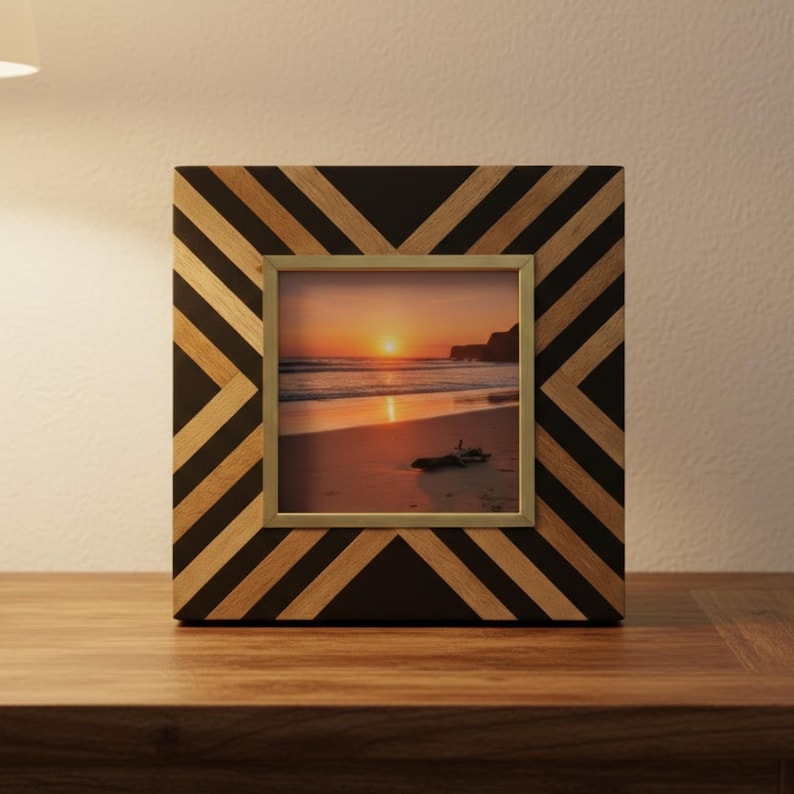 Handmade Resin Inlay Wooden Photo Frame | Geometric Home Decor