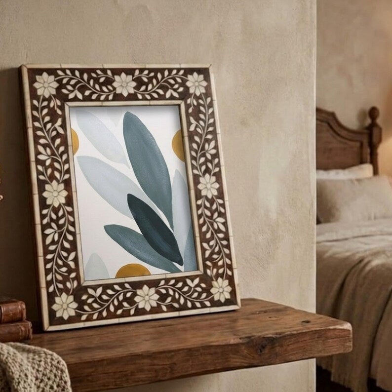 Handmade Bone Inlay Photo Frame | Floral Design, Vintage Style Home De ...
