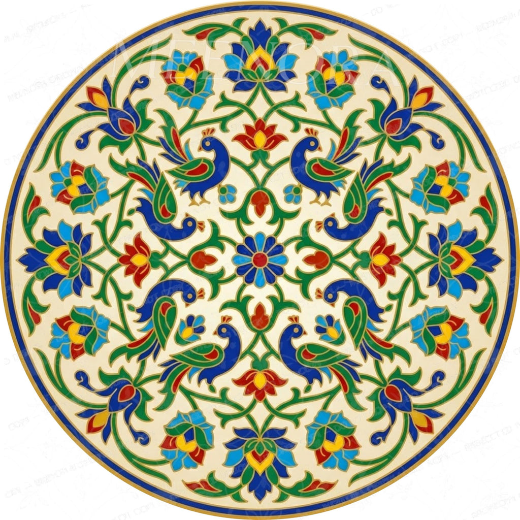 Handmade Printed Mango Wood Side Table | Round Boho Floral End Table | Decorative Accent Furniture