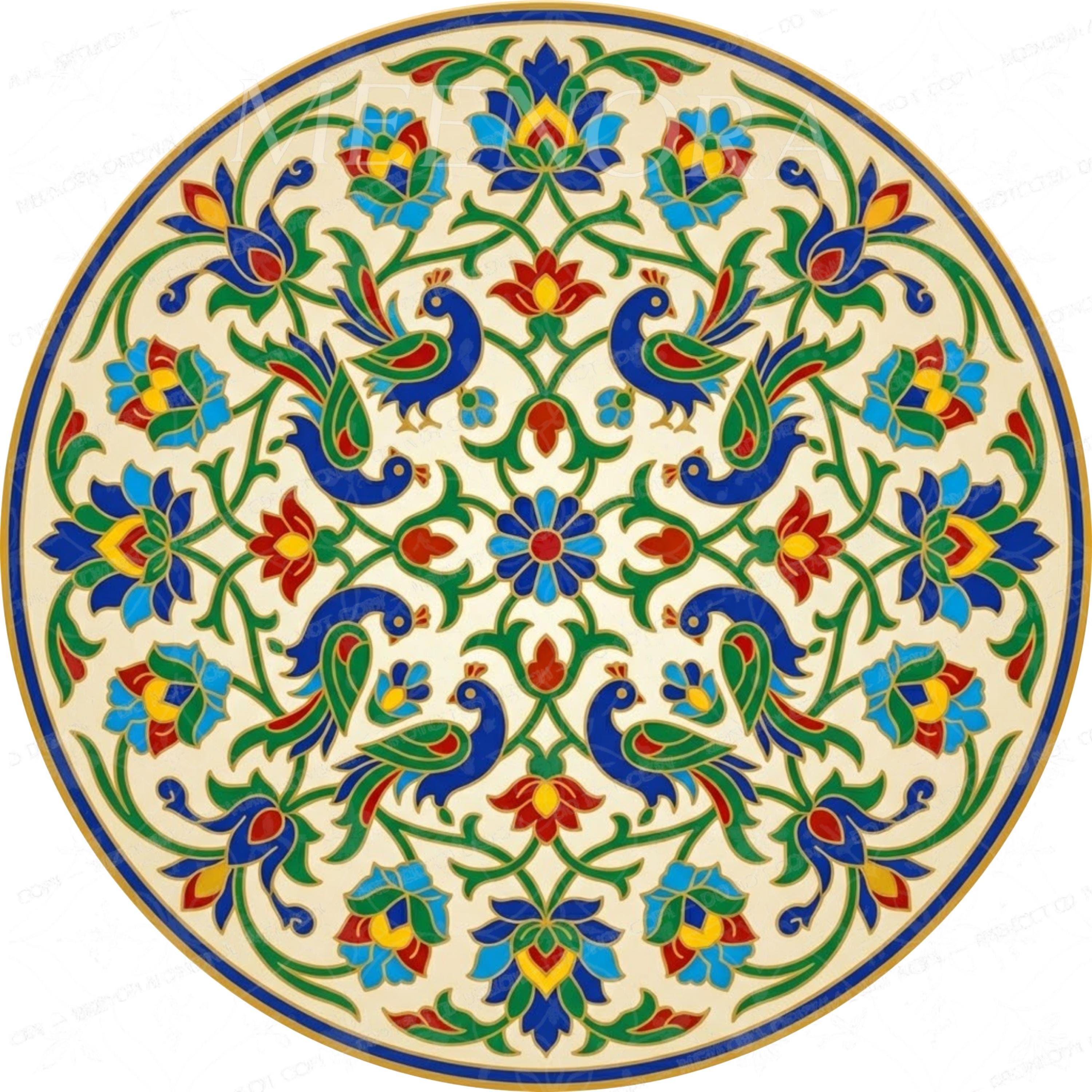 Handmade Printed Mango Wood Side Table | Round Boho Floral End Table | Decorative Accent Furniture