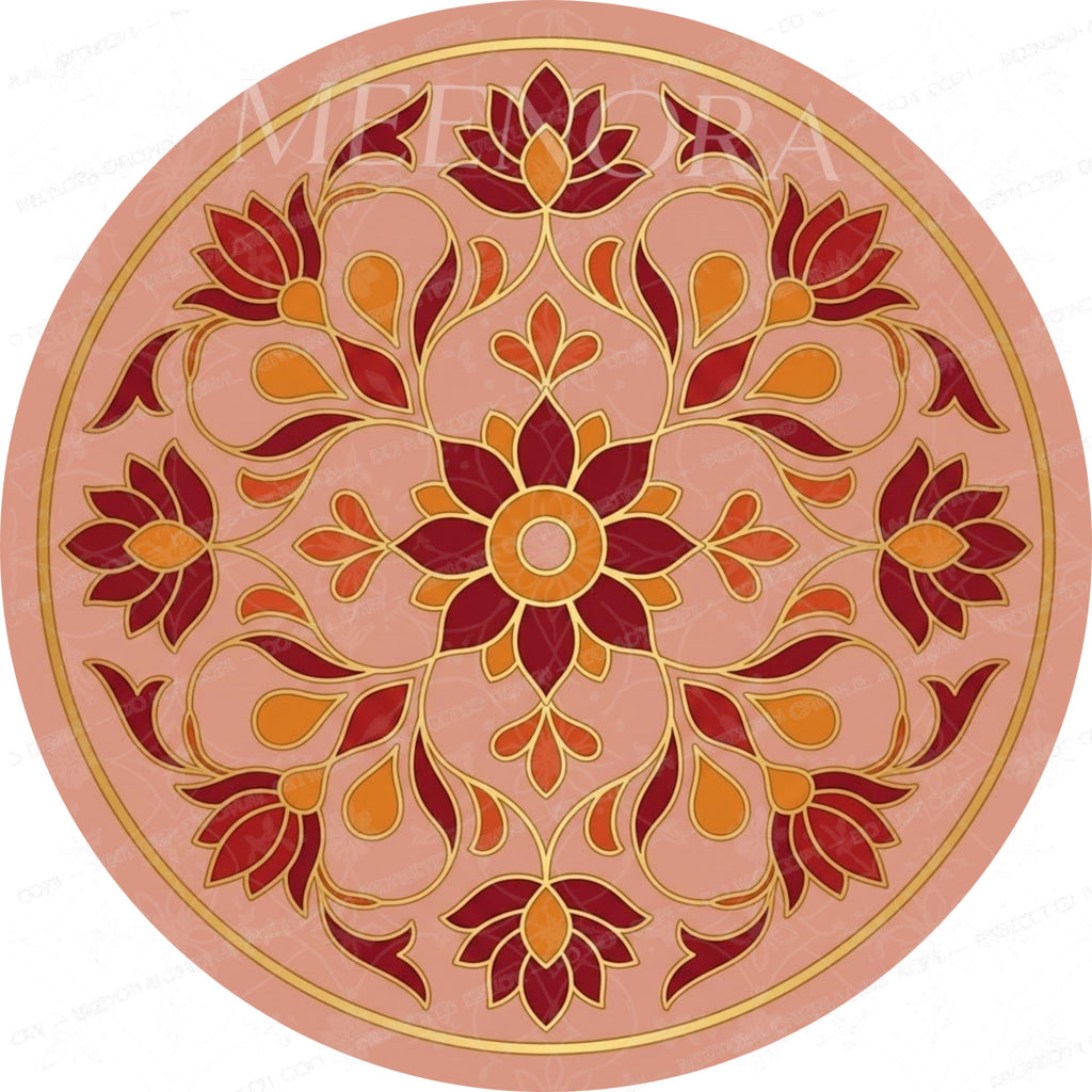 Handmade Pink Floral Mango Wood Round Side Table | Boho Accent Furniture