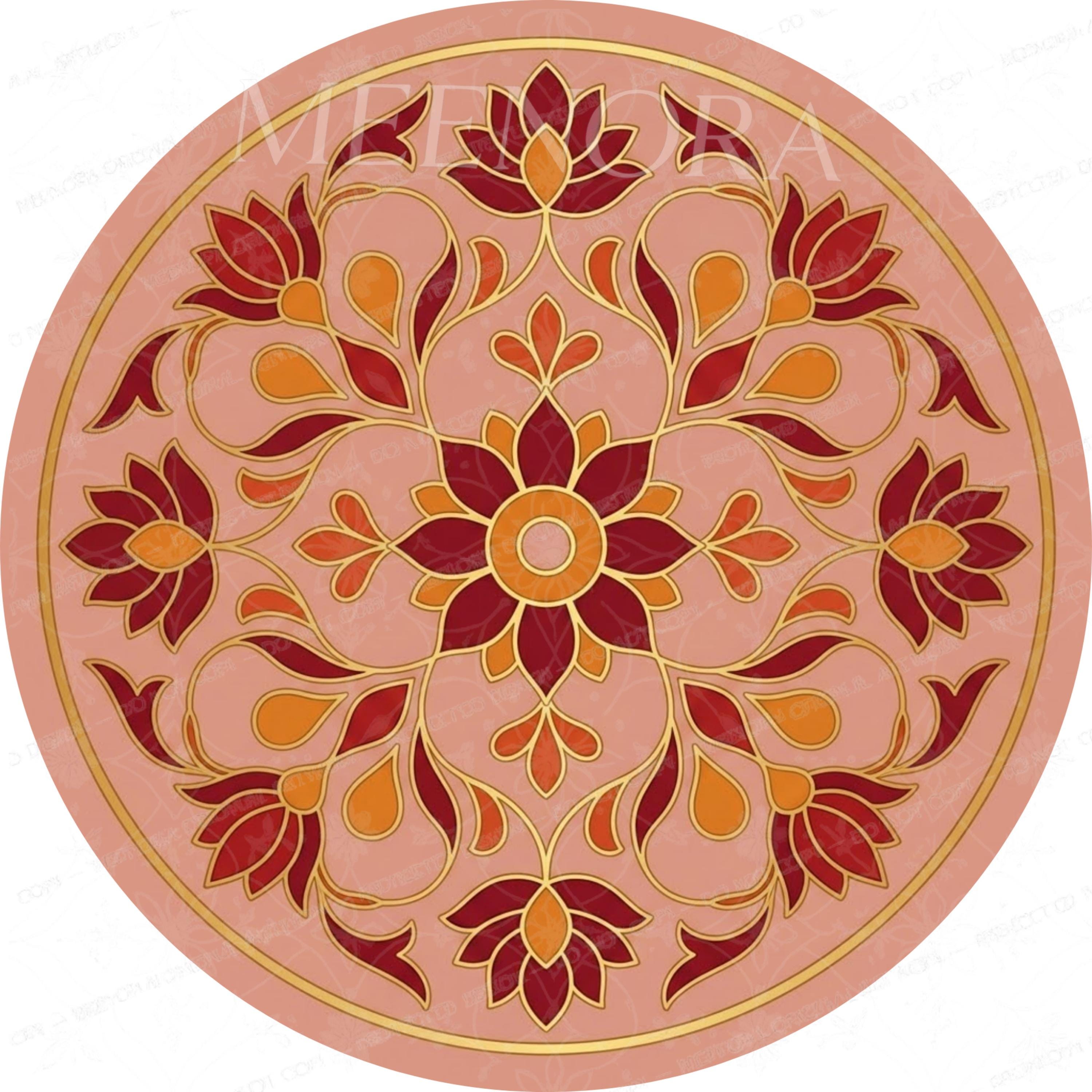Handmade Pink Floral Mango Wood Round Side Table | Boho Accent Furniture