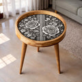 Handmade Mango Wood Side Table | Black White Rose Print Boho Accent Furniture