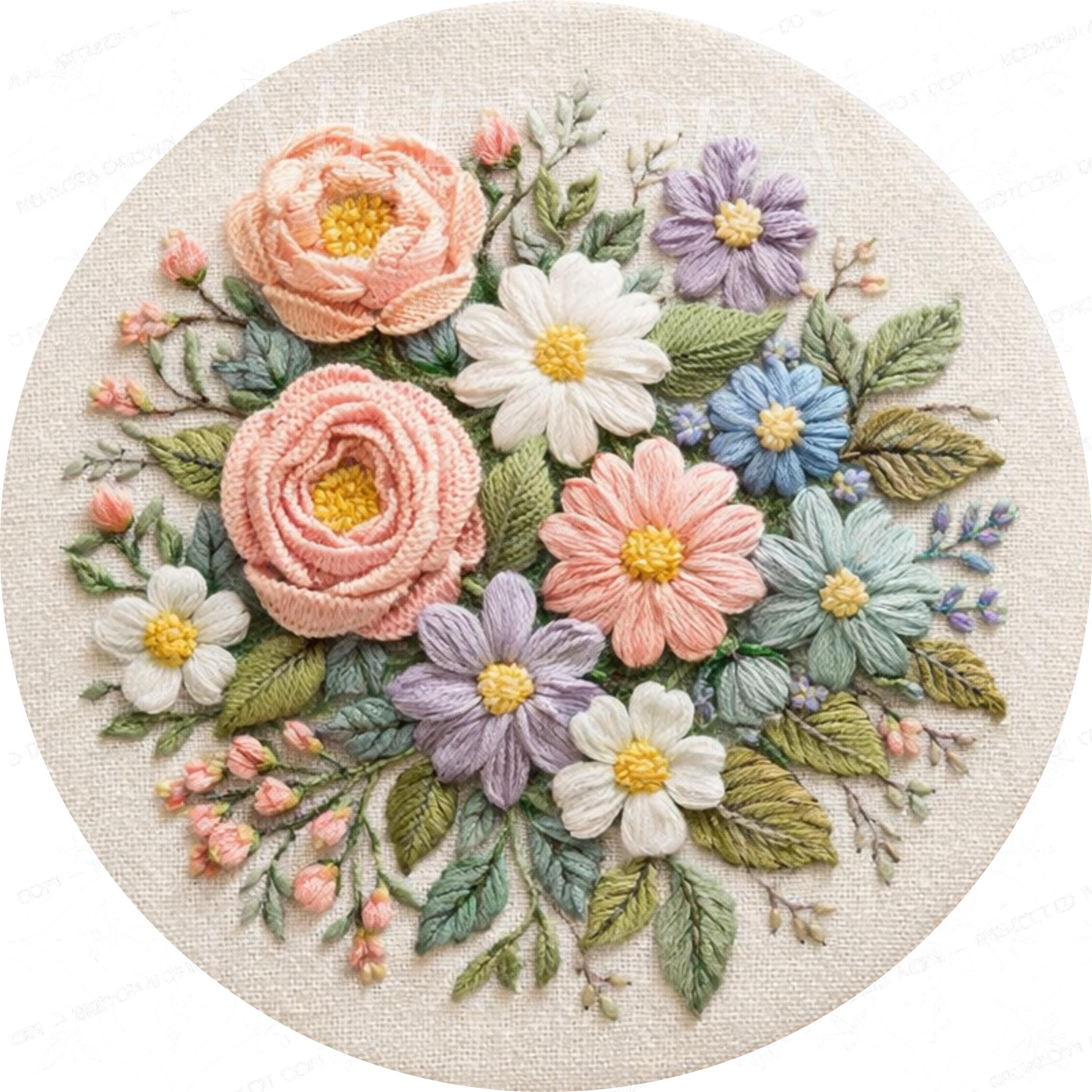 Handmade Mango Wood Side Table | Pastel Floral Print Round Accent Table