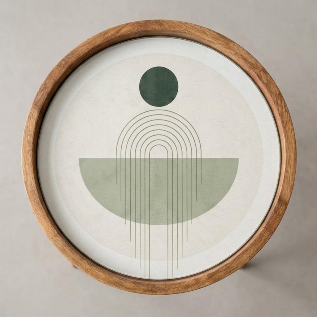 Handmade Mango Wood Side Table | Minimal Geometric Print Accent Table