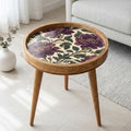 Handmade Mango Wood Side Table | Purple Floral Print Accent Table