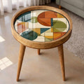 Geometric Mango Wood Side Table | Mid Century Abstract Round Accent Table