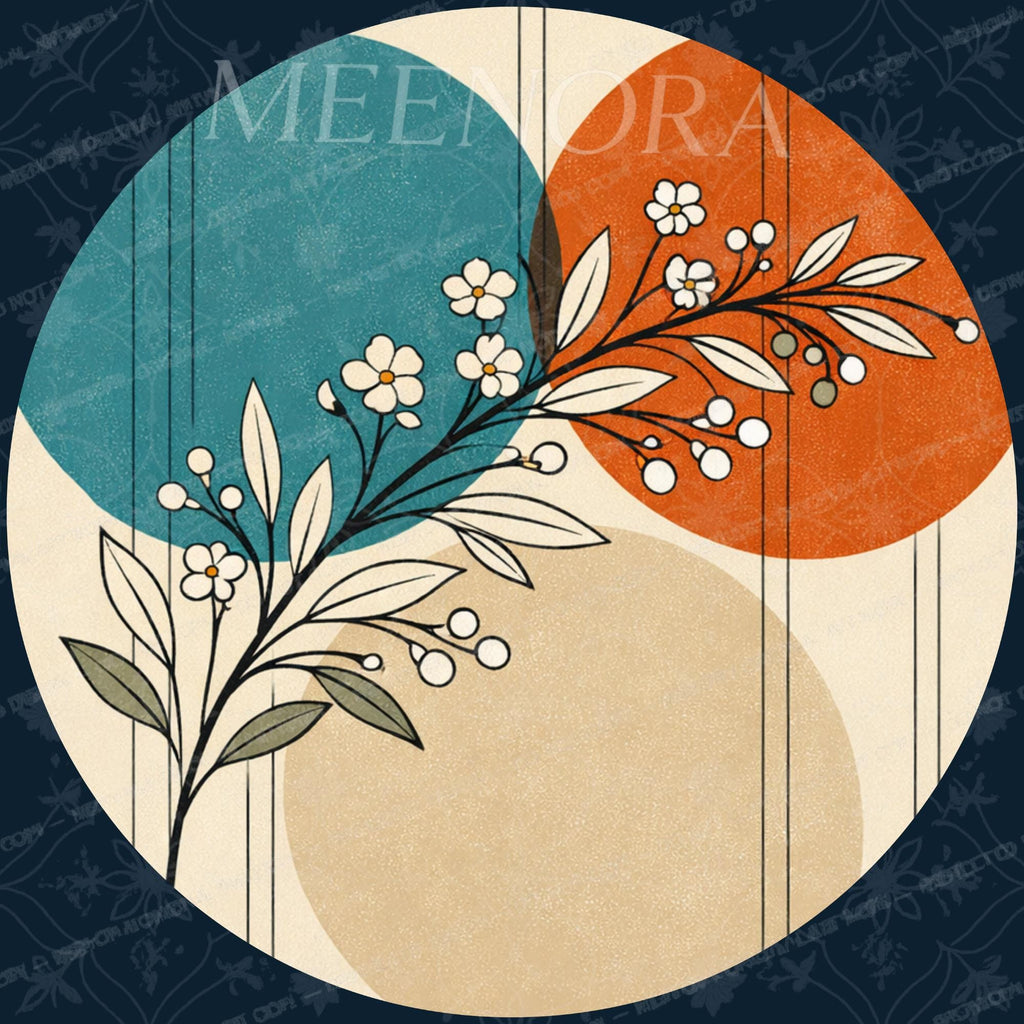 Handmade Mango Wood Side Table | Modern Botanical Floral Print, Round Accent Table