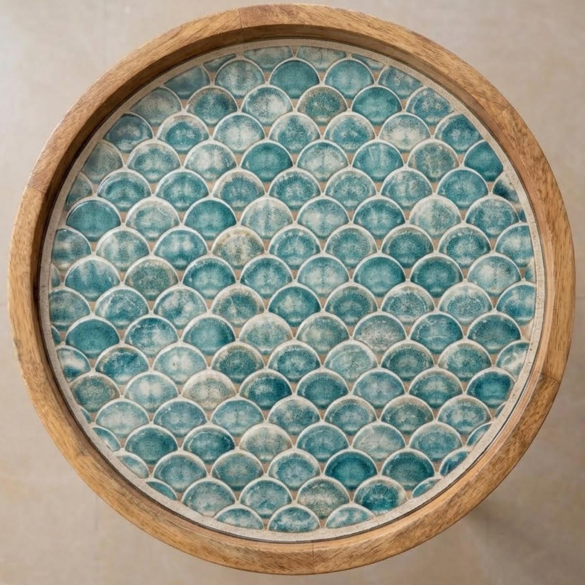 Printed Mango Wood Side Table | Boho Round Accent Table | Handmade Bedside Decor