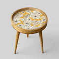 Handmade Printed Mango Wood Side Table | Yellow Floral Round End Table | Boho Accent Furniture