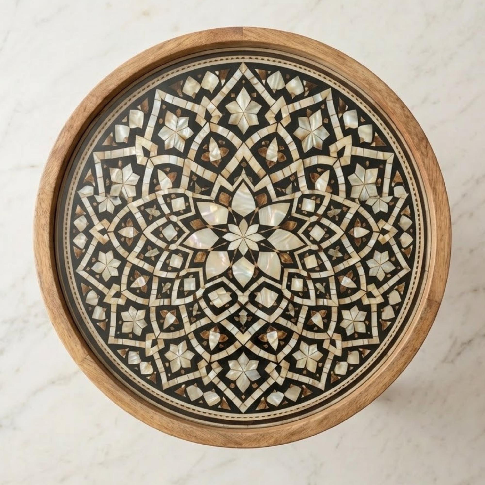 Handmade Mango Wood Side Table | Mandala Printed Boho Accent Table