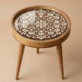 Handmade Mango Wood Side Table | Floral Printed Round Accent Table
