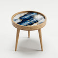 Handmade Mango Wood Side Table | Blue Marble Gold Vein Accent Table