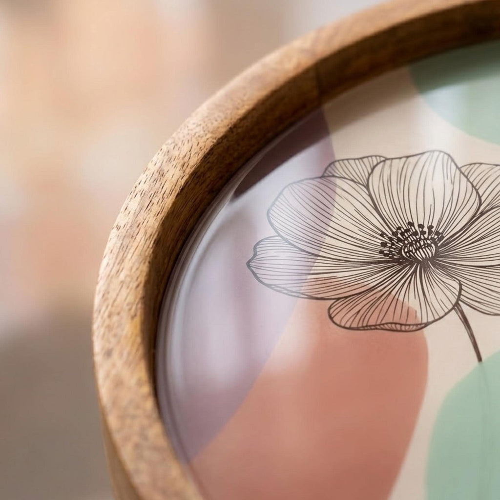 Handmade Mango Wood Side Table | Pastel Floral Print Accent Table