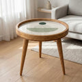 Handmade Mango Wood Side Table | Minimal Geometric Print Accent Table