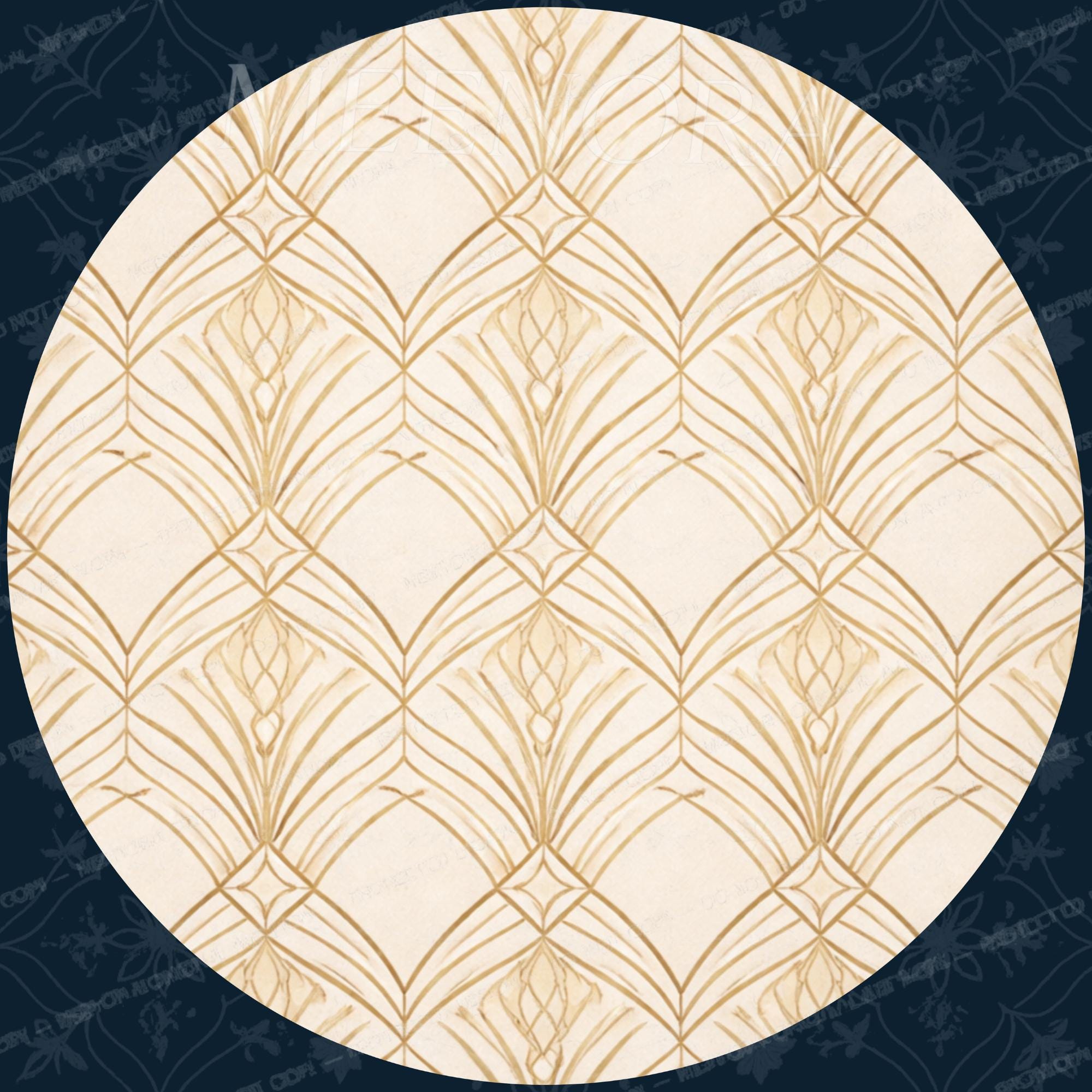 Handmade Mango Wood Side Table | Art Deco Geometric Print Round Accent Table