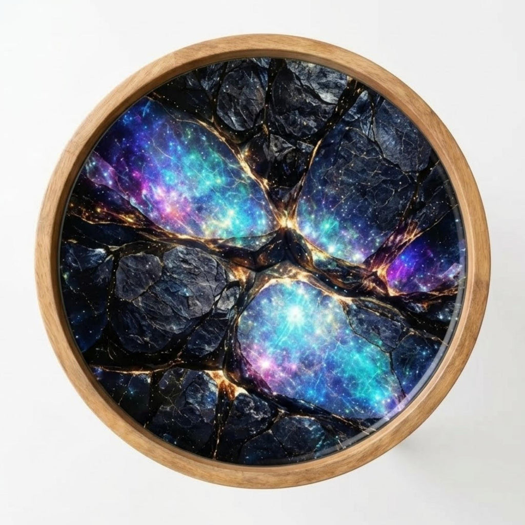 Handmade Galaxy Mango Wood Side Stool | Round End Stand Printed Design