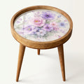 Handmade Floral Mango Wood Side Stand | Printed Round End Table | Boho Bedside Decor