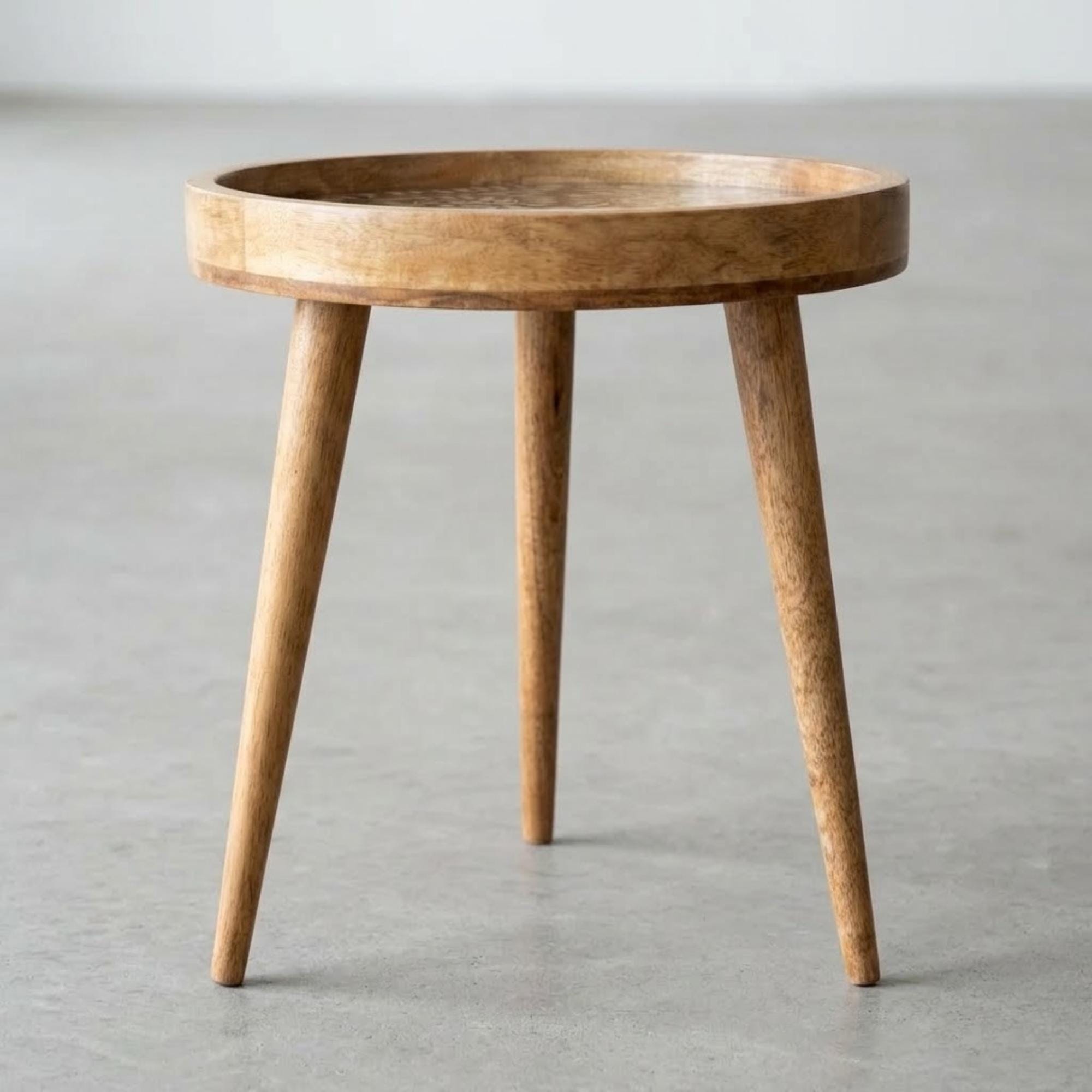 Handmade Mango Wood Side Table | Round Boho Accent Table, 18" Height