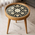 Handmade Mango Wood Side Table | Floral Inlay Accent Table | Boho Living Room Furniture