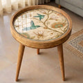 Handmade Mango Wood Side Table | Hummingbird Floral Botanical Accent Table
