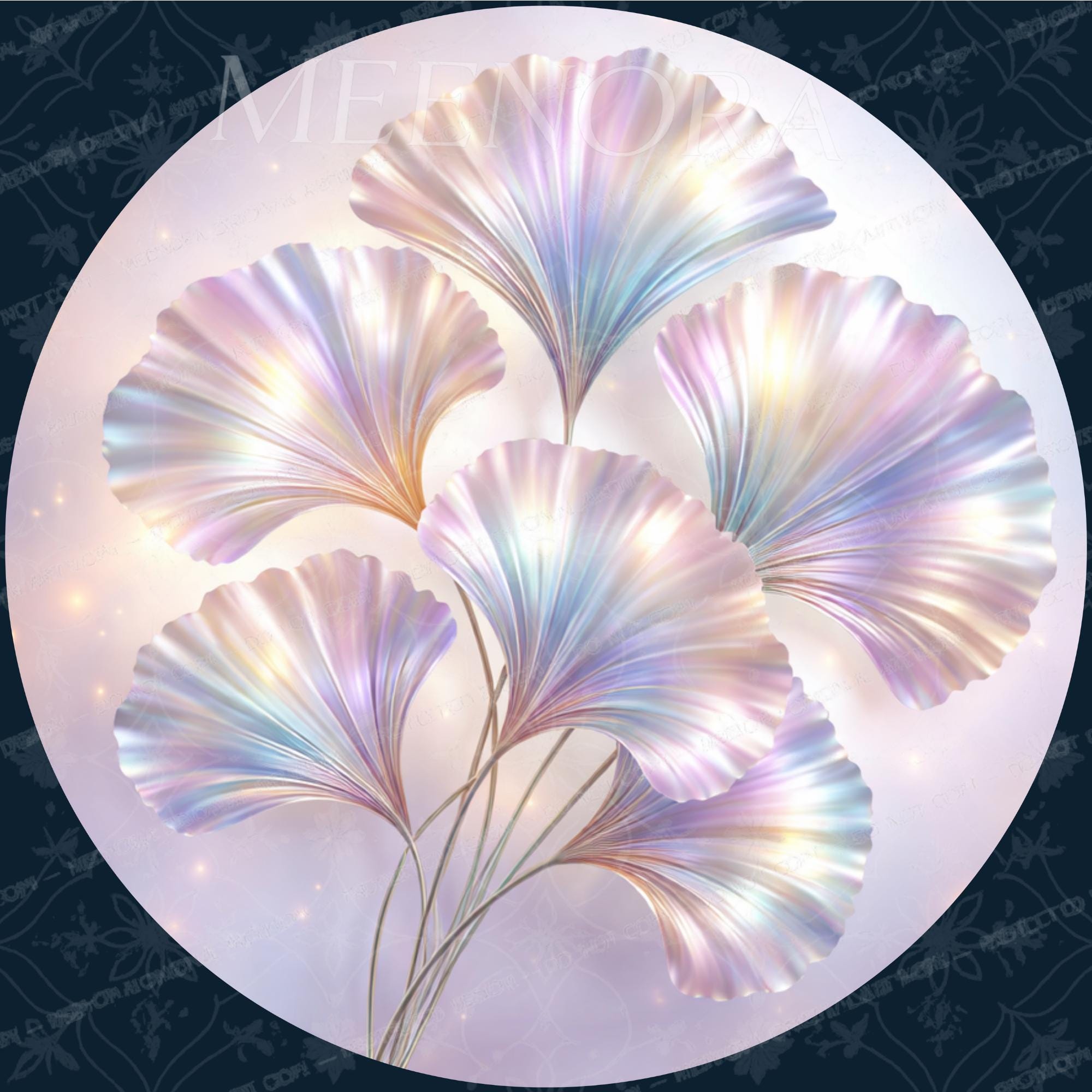 Mango Wood Round Side Table | Holographic Floral Print, Glass Top Nightstand
