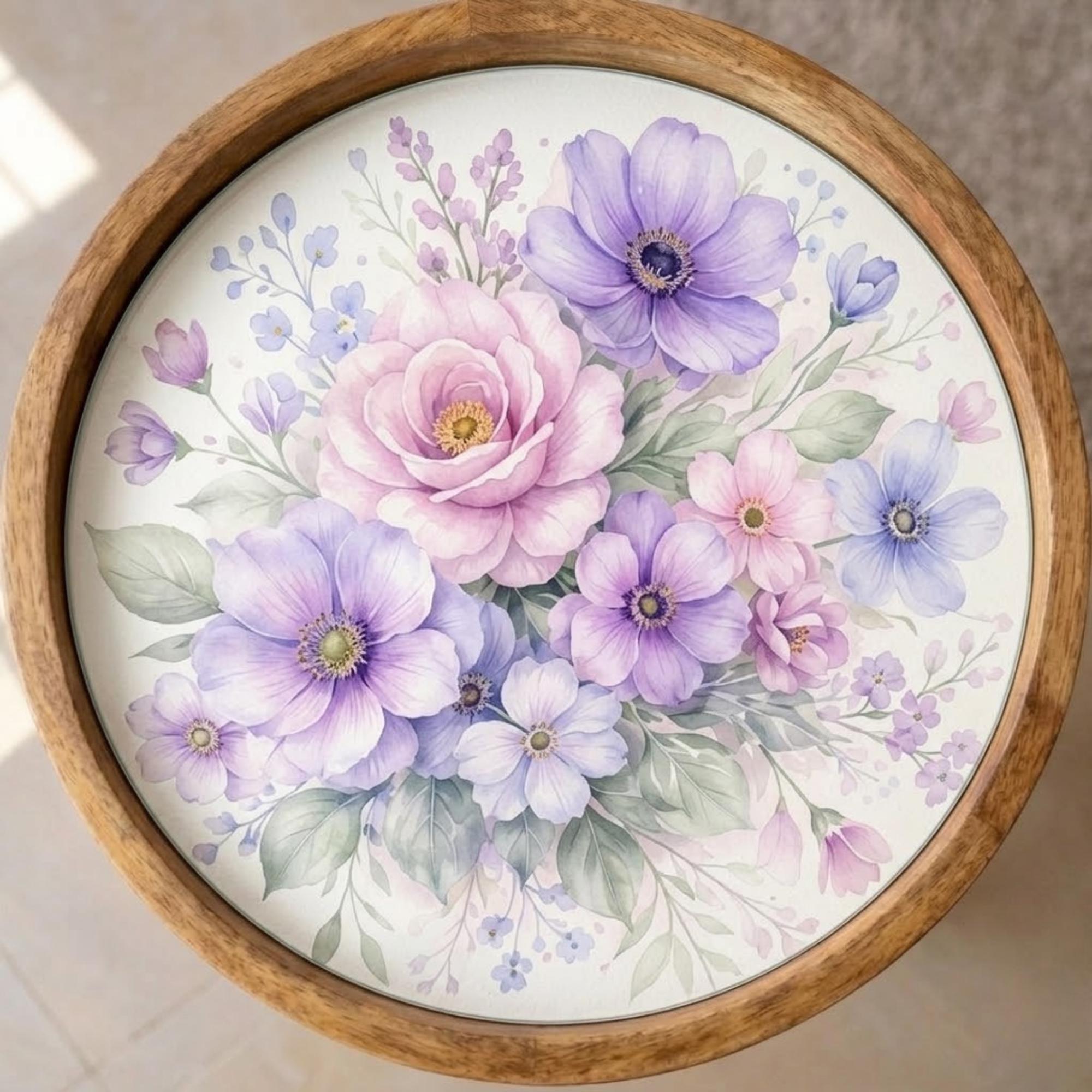 Handmade Floral Mango Wood Side Stand | Printed Round End Table | Boho Bedside Decor
