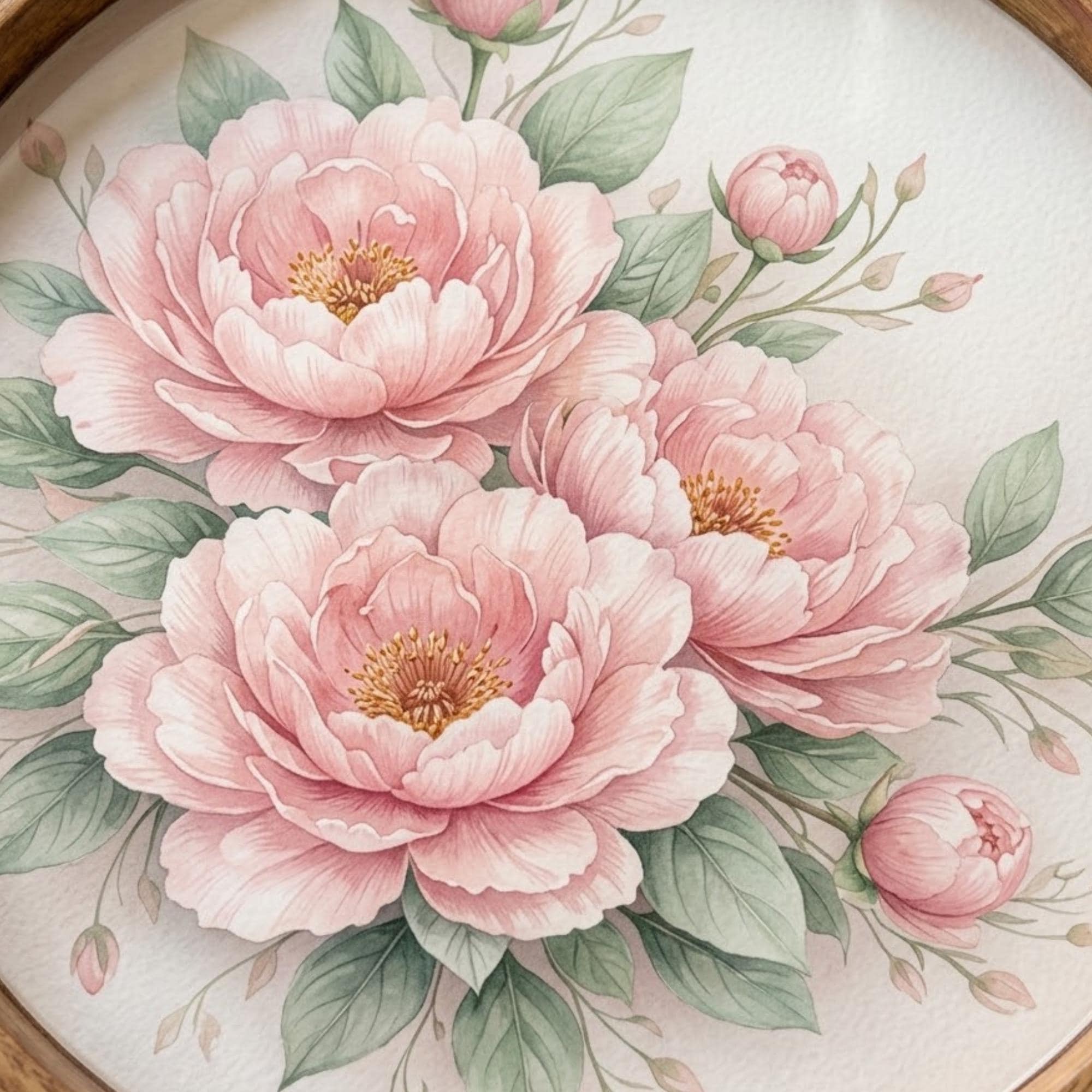 Mango Wood Floral Side Table | Pink Peony Glass Top Nightstand | Boho Bedroom Accent