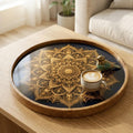 Mandala Wooden Serving Tray | Round Mango Wood, Boho Home Decor