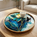Blue Lotus Mango Wood Serving Tray | Boho Floral Coffee Tea Platter