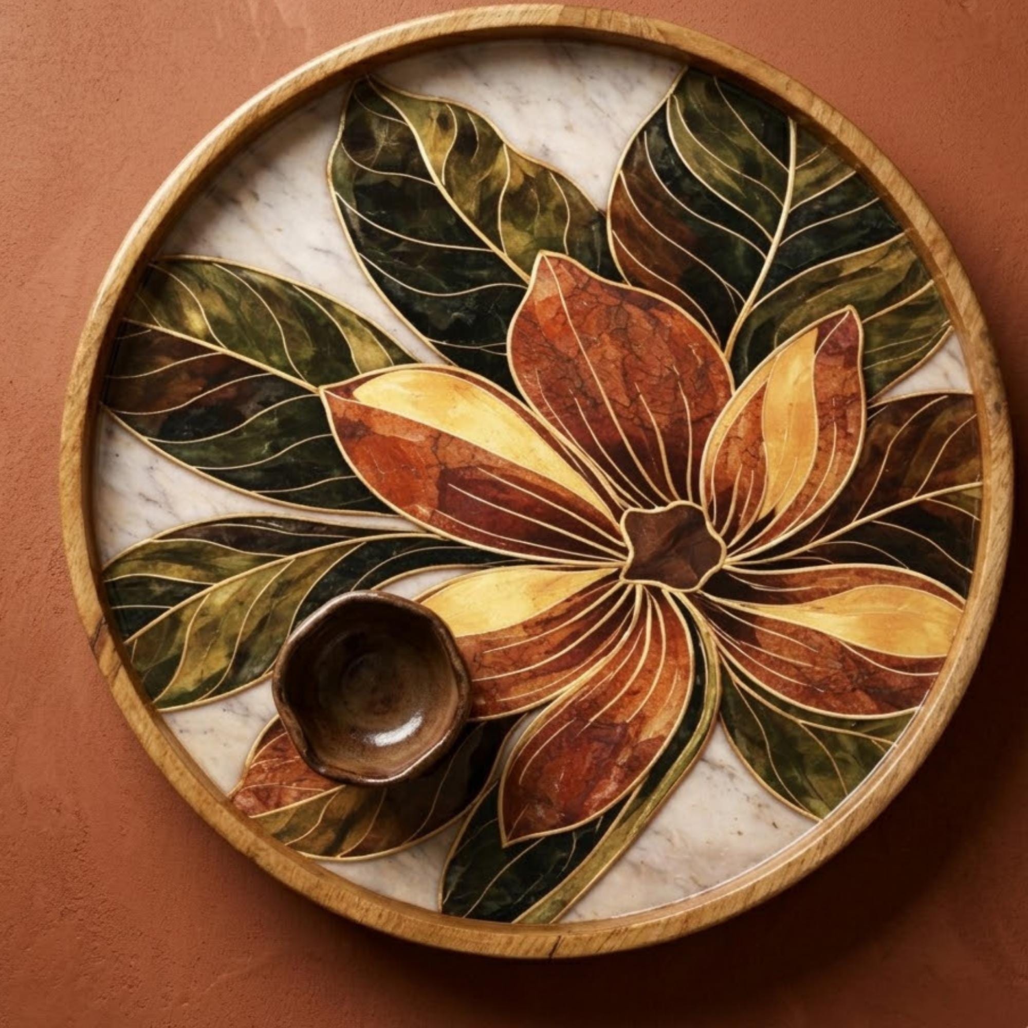 Floral Wooden Tray Printed | Mango Wood Round Serving Tea DecorTGJFYKFUIKUYFGHFH
