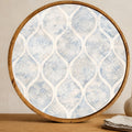 Blue Pattern Wooden Tray Printed | Mango Wood Round Tea Serving Decor