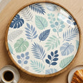 Blue Leaf Wooden Tray Printed | Mango Wood Round Tea Serving Decor
