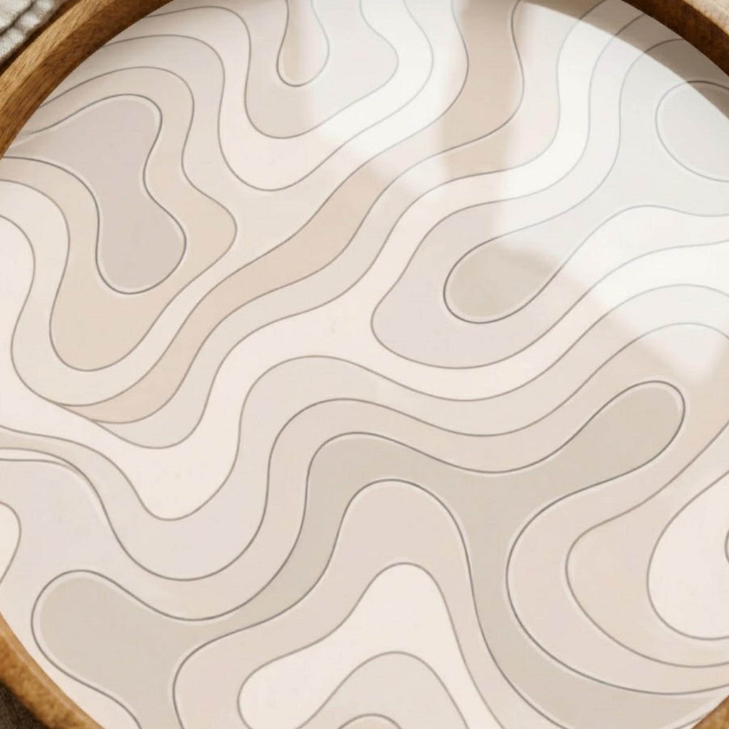 Abstract Wooden Tray Printed | Mango Wood Round Tea Serving Decor