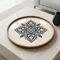 Black Mandala Wooden Tray Printed | Mango Wood Round Tea Serving Decor