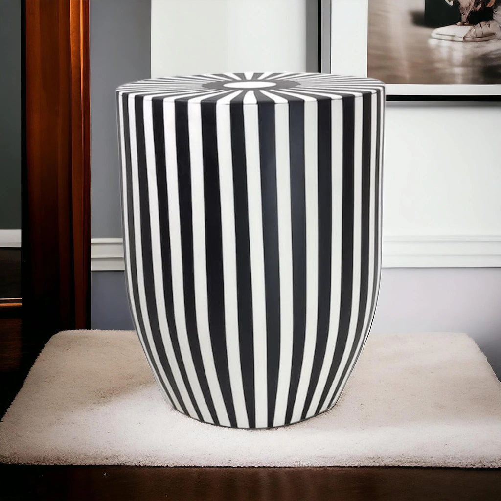 Moroccan Resin End Table | Striped Accent Table | Handmade Decorative Side Table for Living Room & Bedroom