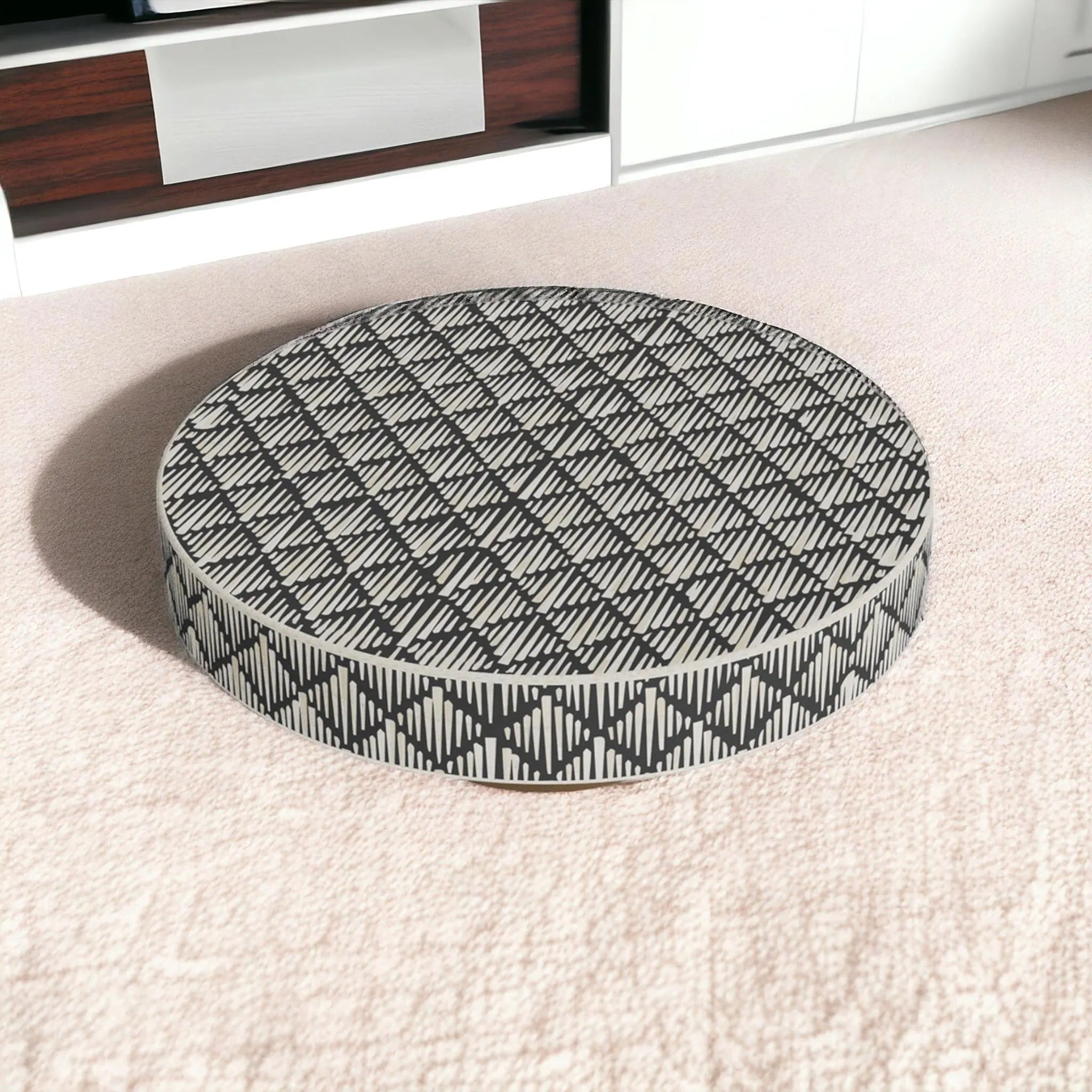 Round Bone Inlay Coffee Table | Geometric Resin Accent Design | Handcrafted Living Room Center Table