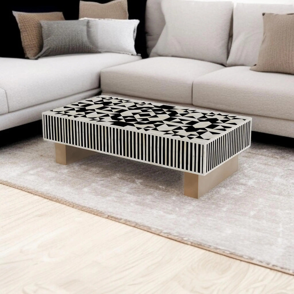 Bone Inlay Center Table with Geometric Resin Design | Handmade Coffee Table for Living Room | Stylish Decorative Inlay Furniture