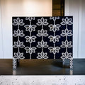 Black Resin Floral Bone Inlay Cabinet | Luxury Sideboard with Gold Legs | Handcrafted Decorative Storage Furniture
