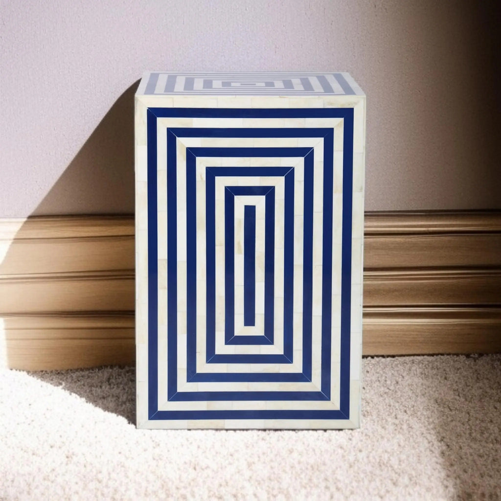 Modern Bone Inlay Side Table | Geometric Resin Pattern End Table | Handmade Decorative Accent Furniture Piece