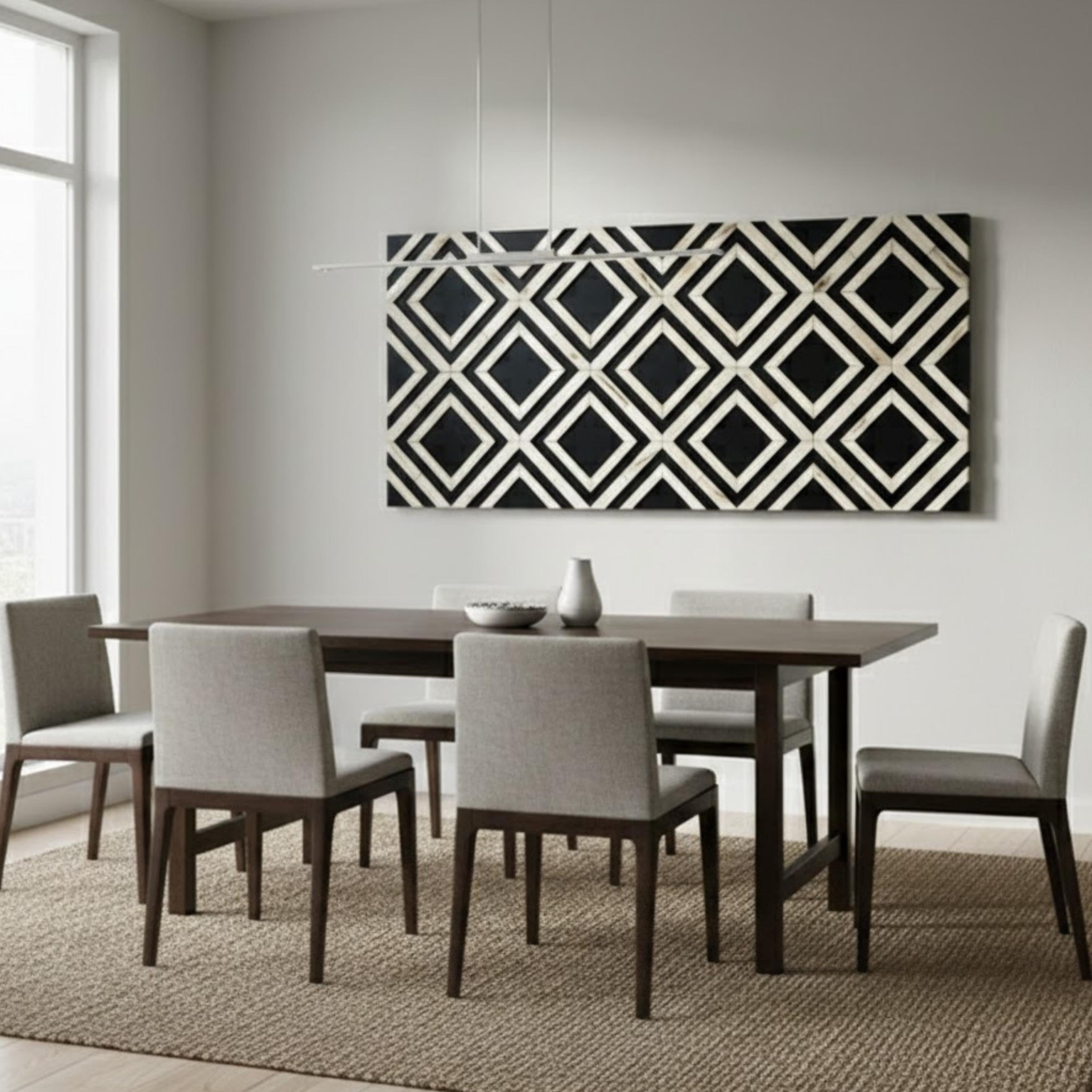 Geometric Diamond Bone Inlay Resin Wall Art | Handmade Decorative Panel for Living Rooms, Bedrooms & Modern Accent Spaces