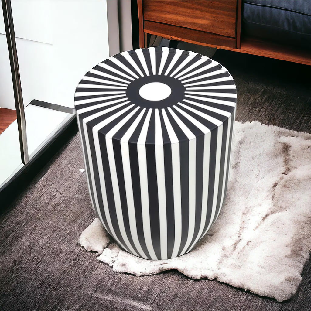 Moroccan Resin End Table | Striped Accent Table | Handmade Decorative Side Table for Living Room & Bedroom