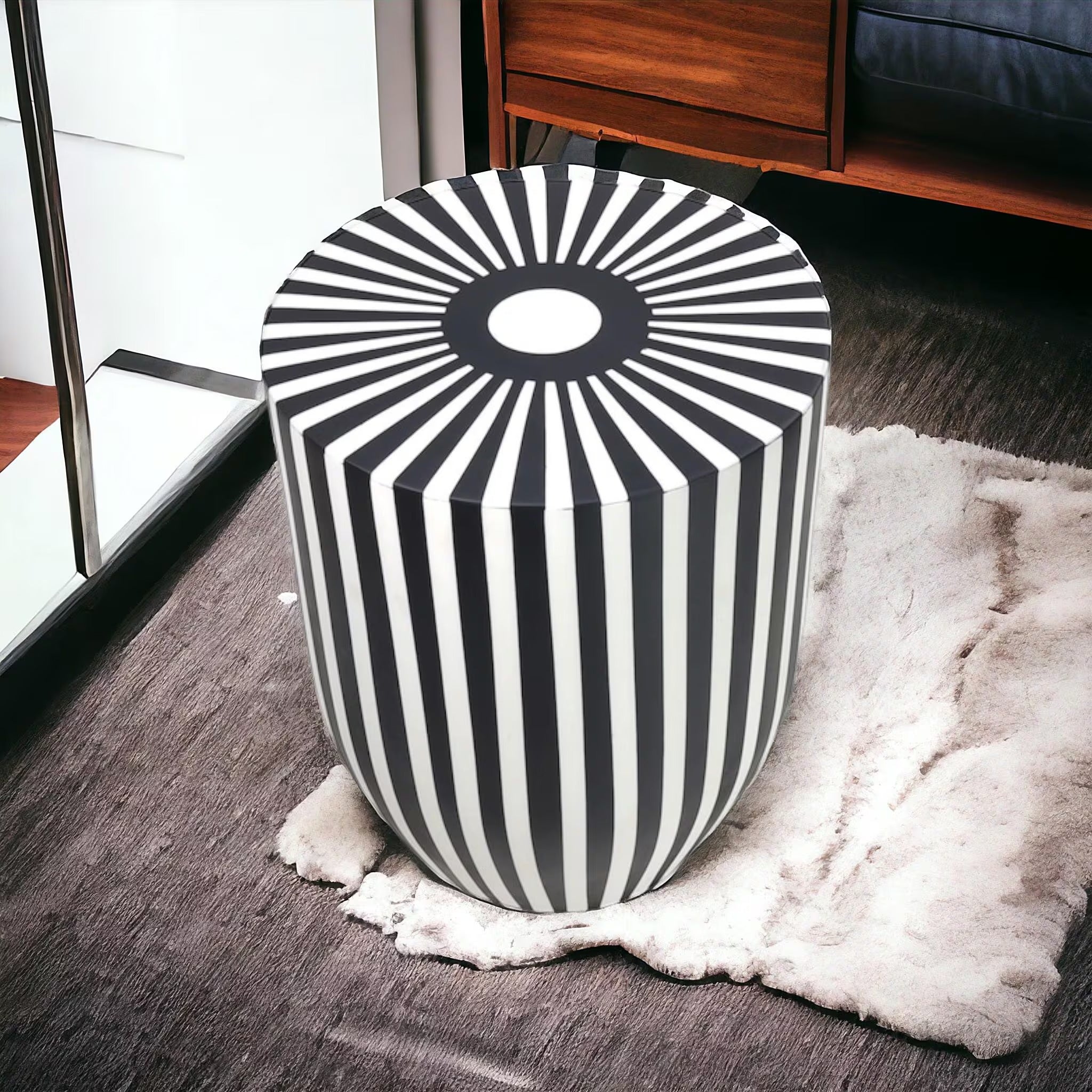 Moroccan Resin End Table | Striped Accent Table | Handmade Decorative Side Table for Living Room & Bedroom