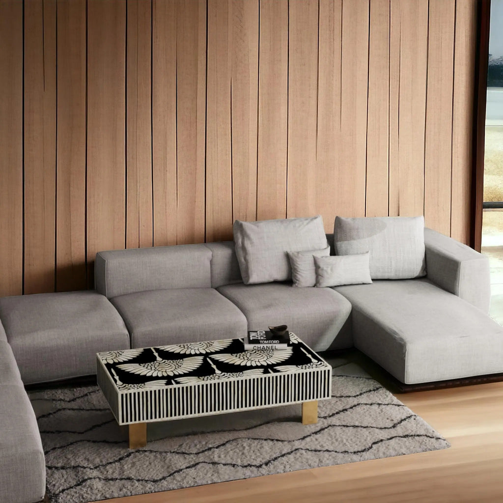 Handmade Resin Inlay Coffee Table | Crane Bird Motif Accent Table for Living Room | Artistic Decorative Resin Inlay Furniture