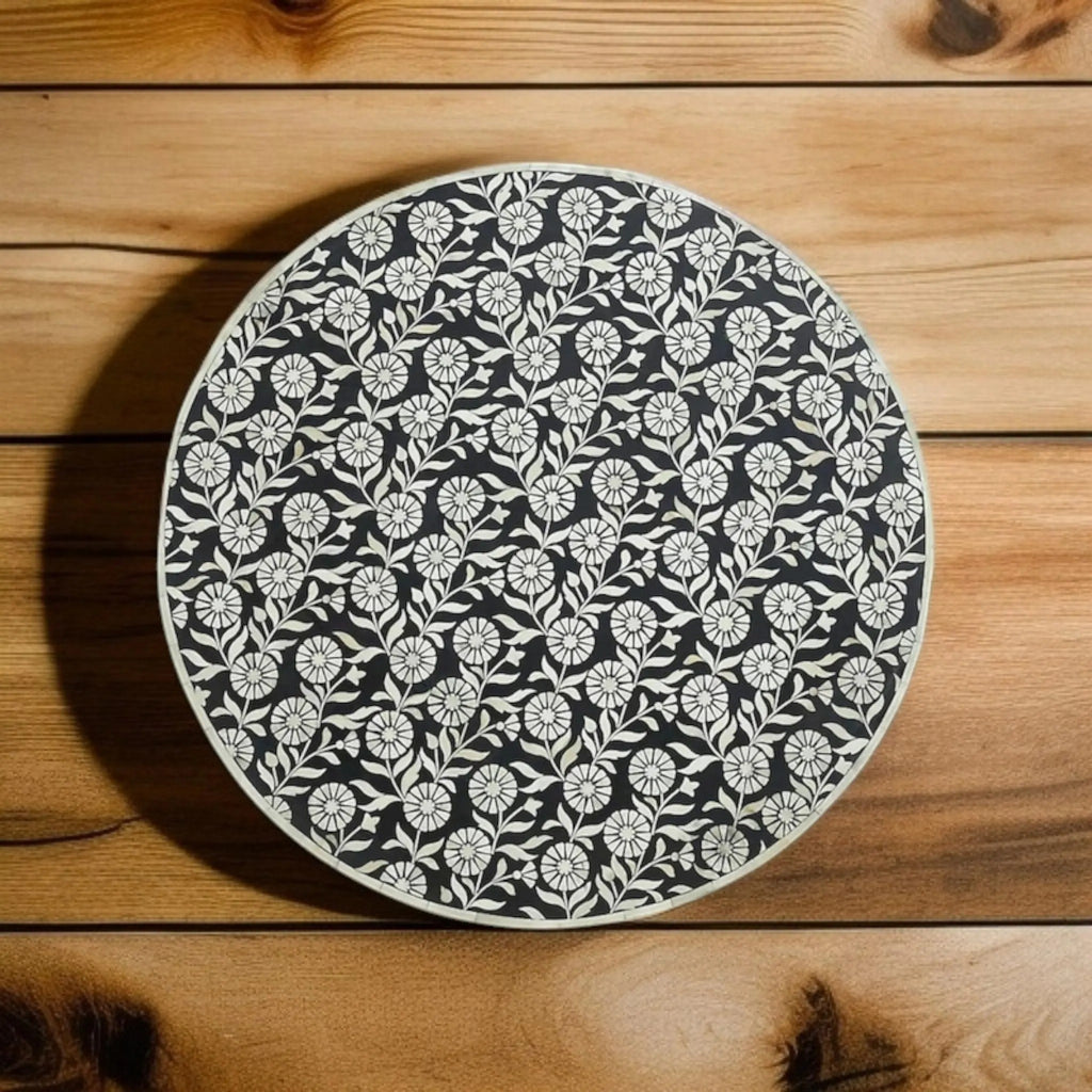 Bone Inlay Coffee Table Handmade | Elegant Floral Resin Center Table | Premium Designer Living Room Accent Table