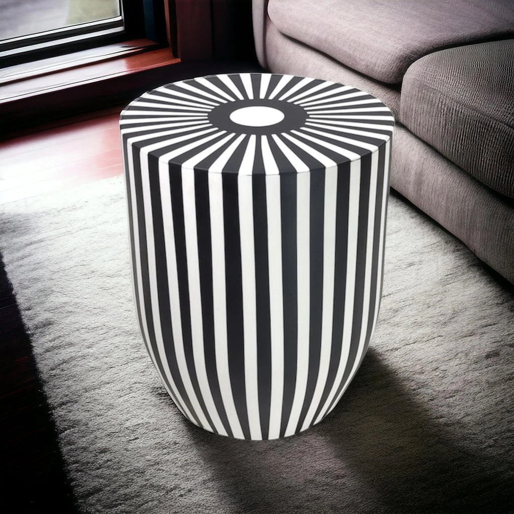 Moroccan Resin End Table | Striped Accent Table | Handmade Decorative Side Table for Living Room & Bedroom