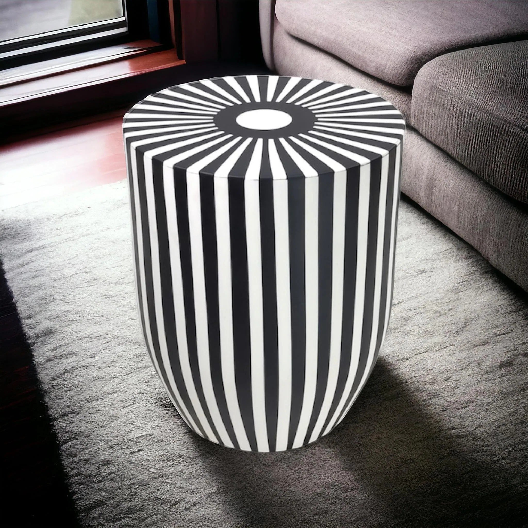 Moroccan Resin End Table | Striped Accent Table | Handmade Decorative Side Table for Living Room & Bedroom