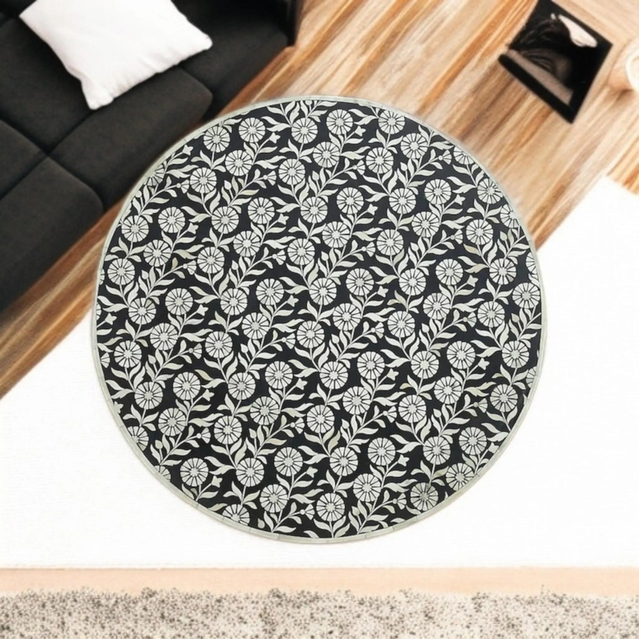 Bone Inlay Coffee Table Handmade | Elegant Floral Resin Center Table | Premium Designer Living Room Accent Table